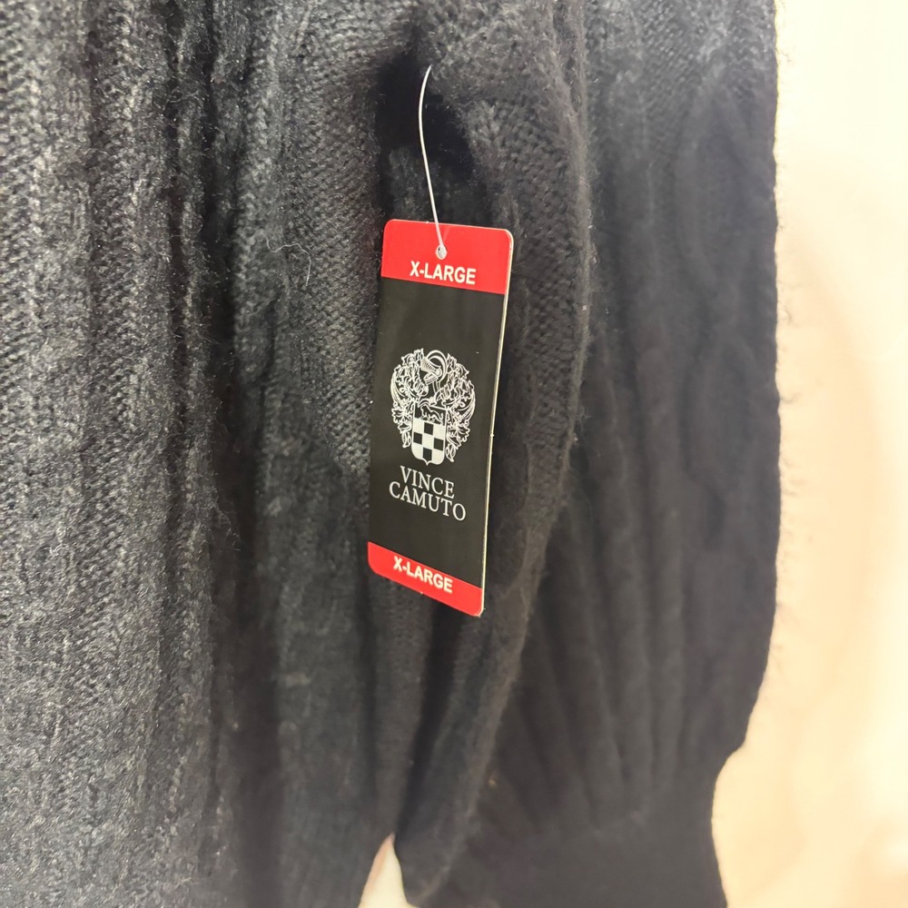 Vince Camuto Black Cable Knit Mock Neck Sweater XL‎ Balloon Sleeve NWT - Picture 5 of 9